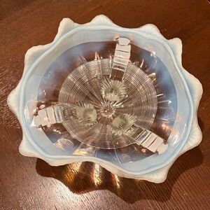 Elegant White Glass Bowl with Scalloped Edge